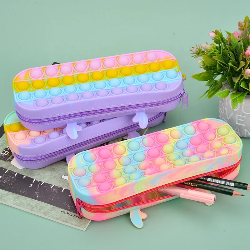 China factory press bubble pop small change purse antlers rainbow colorful silicone pencil case pop bag supplier