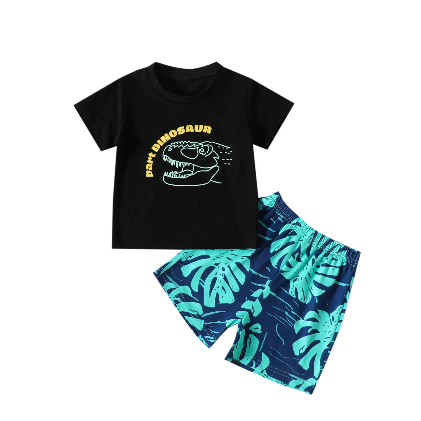 Wholesale summer toddler boys clothing sets cute dinosaur print t-shirt+shorts casual kids children clothes outfits