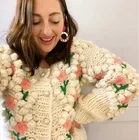 Cardigan FYB Plus Size Hand Knitting Embroidered Cotton Buttoned Crochet Woven Women Warm Thick Cardigan Fuzzy Sweater