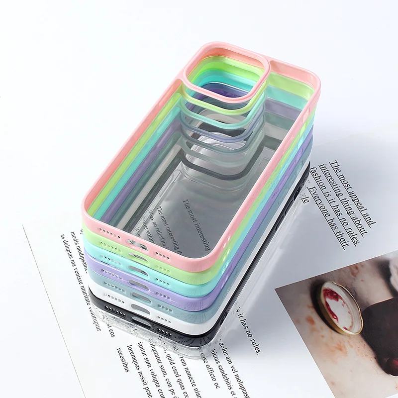 Candy Color Bumper Transparent Clear Plastic Acrylic Back Cover Wholesale Mobile Phone Case for iPhone 15 14 13 12 11