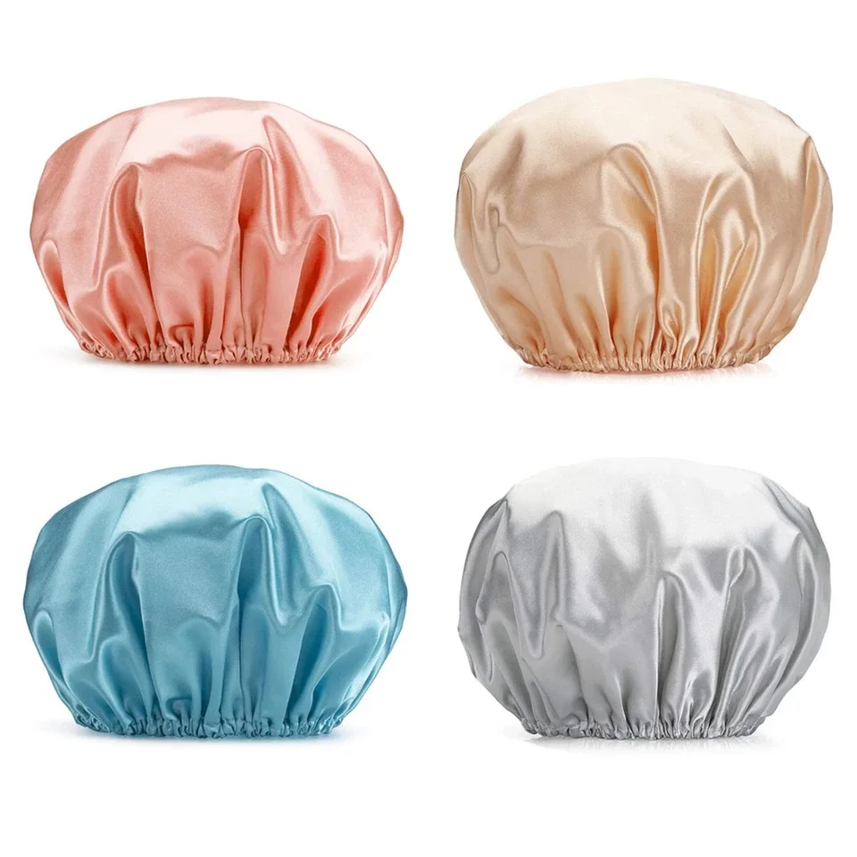 Elastic Band Hair Care Bonnets Double Layer Adjustable Size Sleep Night Caps Head Cover Satin Bathroom Shower Bath Cap