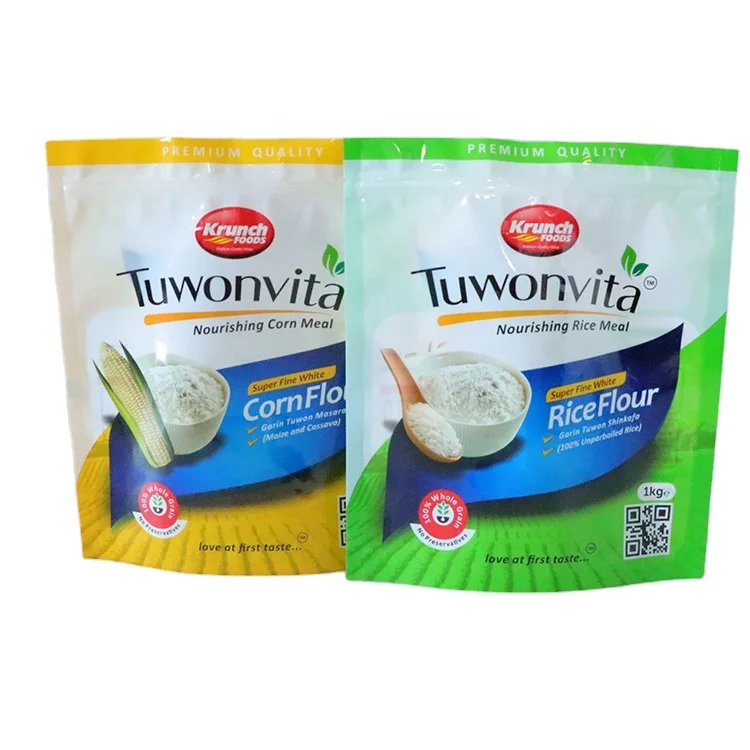 Nigeria Stand up Zipper Resealable Laminated Plastic Mylar Bag Packing 1kg 2kg 5kg Wheat Flour Packaging Bag Flour Bag