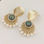 Pearl Opal Earrings Earringspearl 3-4mm Natural Freshwater Pearl + Opal Disc Earrings Women's Jewellery