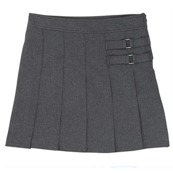 British Style Professional Girls Two-Tab Pleated Skirt School Uniforms Pleated Bright Buckle School Girls Black Skirt