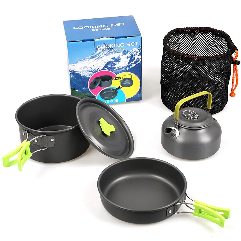 Outdoor Cooking Set Tool Pot Pan Mini Cookware Set Aluminum Camping Cooking Set Pot With Teapot