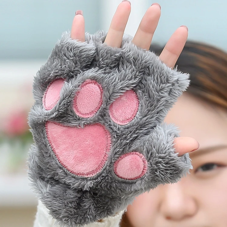 Leikance in peluche carino artiglio addensare guanti caldi invernali guanti da carpentiere per gatti 