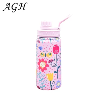 AGH Design Patent 12oz 350ml Bpa Free Double Wall Stainless Steel Cute Kids Drinking Insulated Water Bottle With Straw Lid