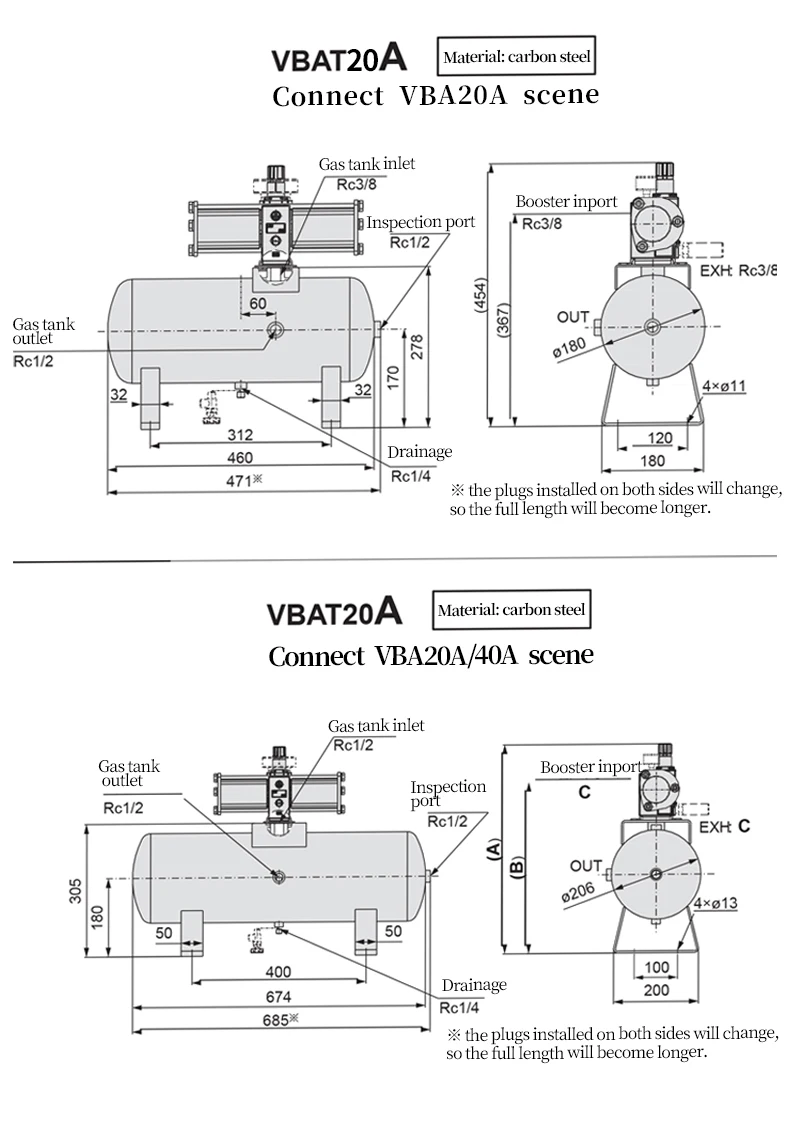 VBAT040A منظم الضغط الداعم ضاغط الهواء صمام معزز هوائي كامل مضخة معززة ضغط الهواء مع تفاصيل خزان 40L