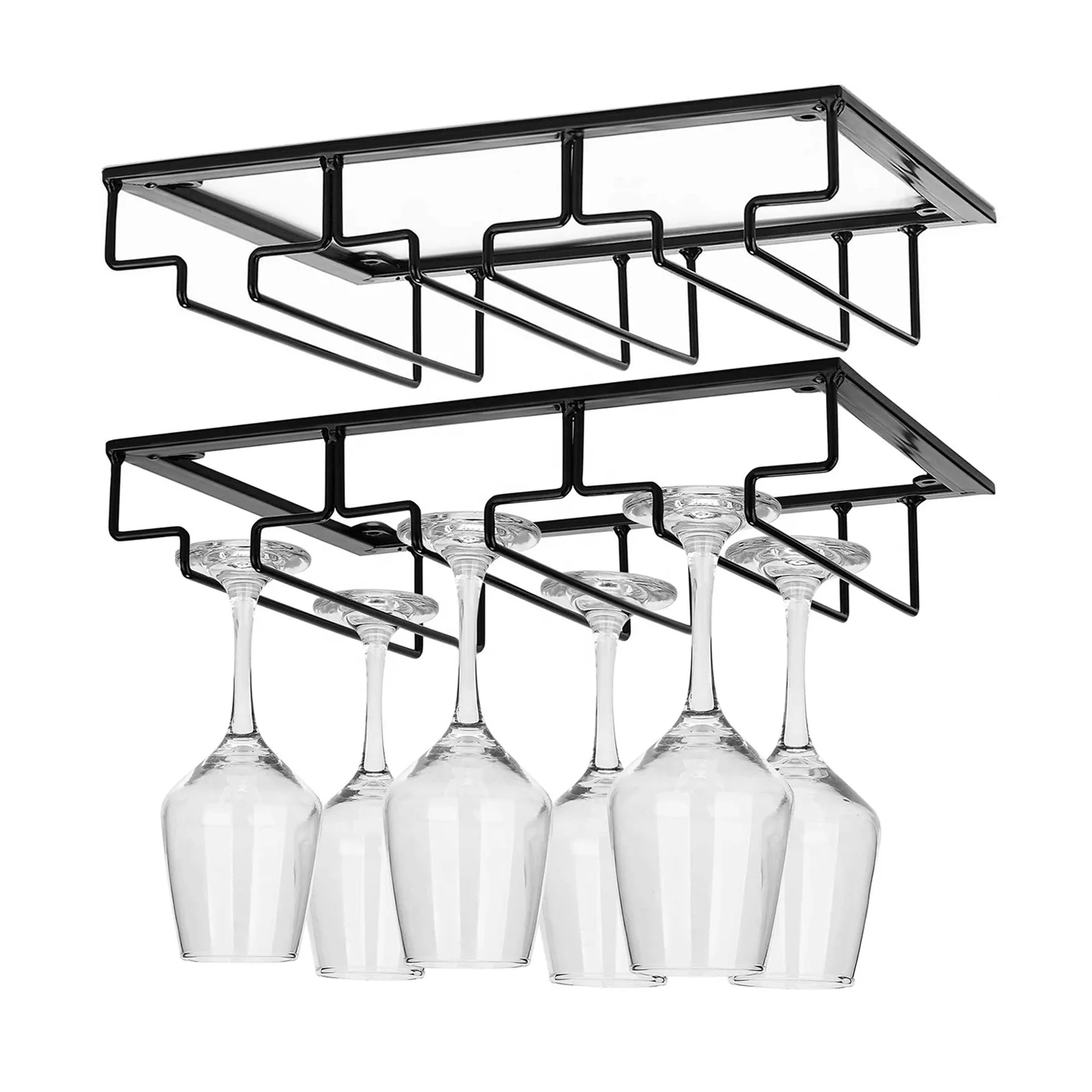 DEFWAY Wine Glass Rack Under Cabinet Stemware Wine Glass Holder Glasses Storage Hanger Metal Organizer for Bar Kitchen Bronze 