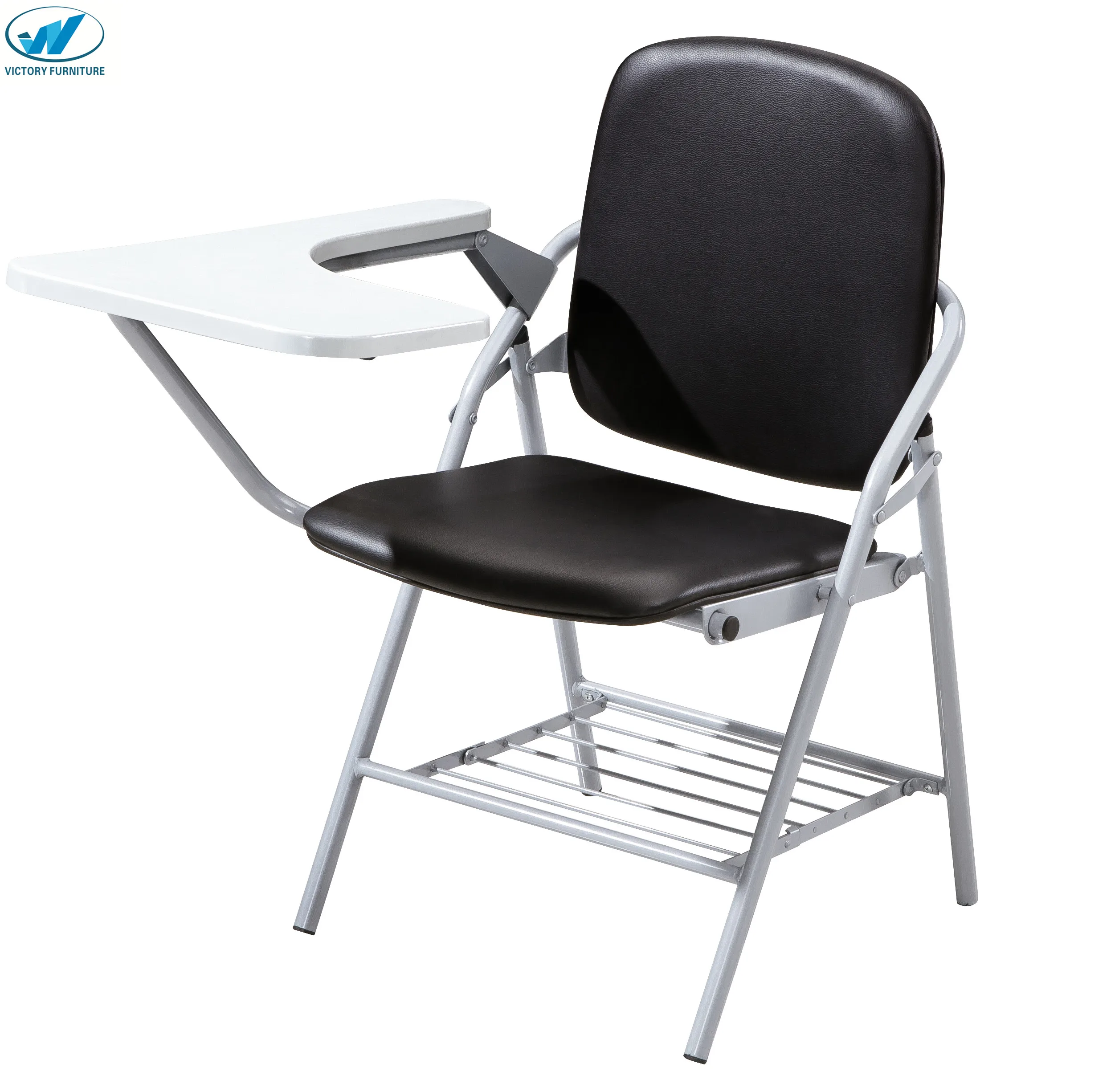 metal chair with writing pad