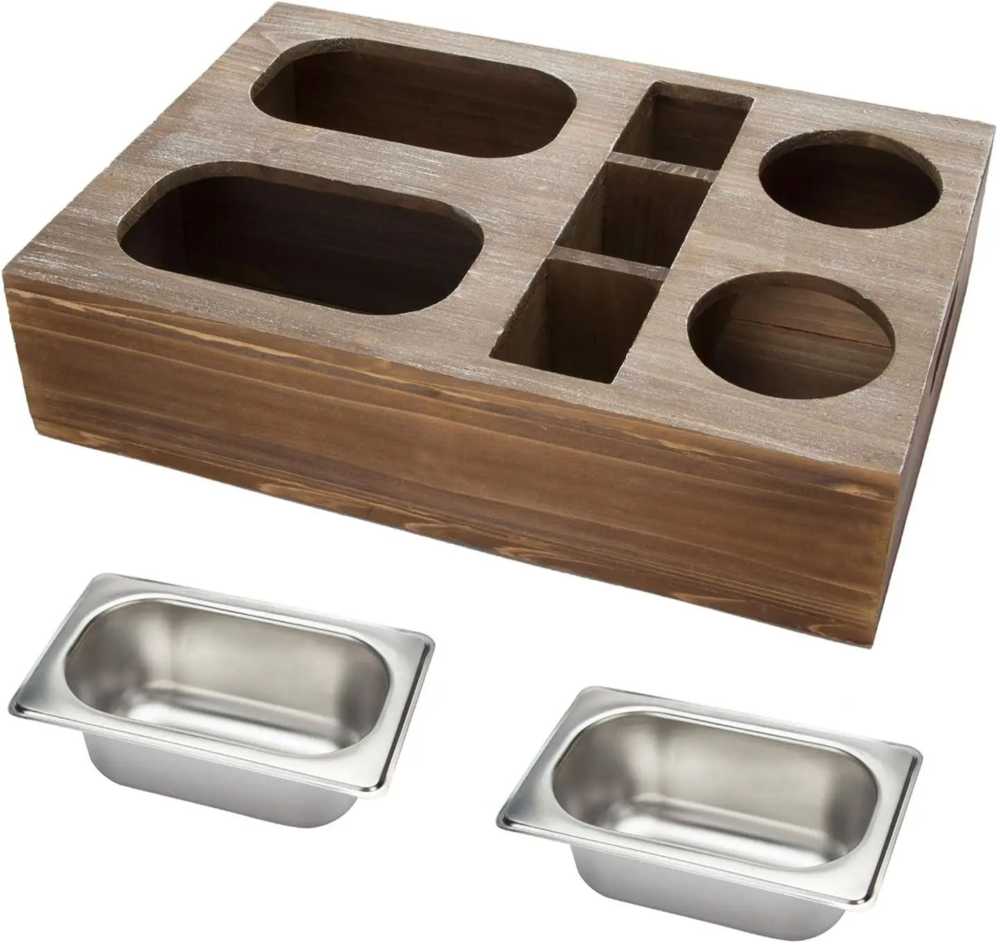 product couch bar with 3 remote control holder slots acacia wood couch snack caddy tray with 2 drink cup holders-3