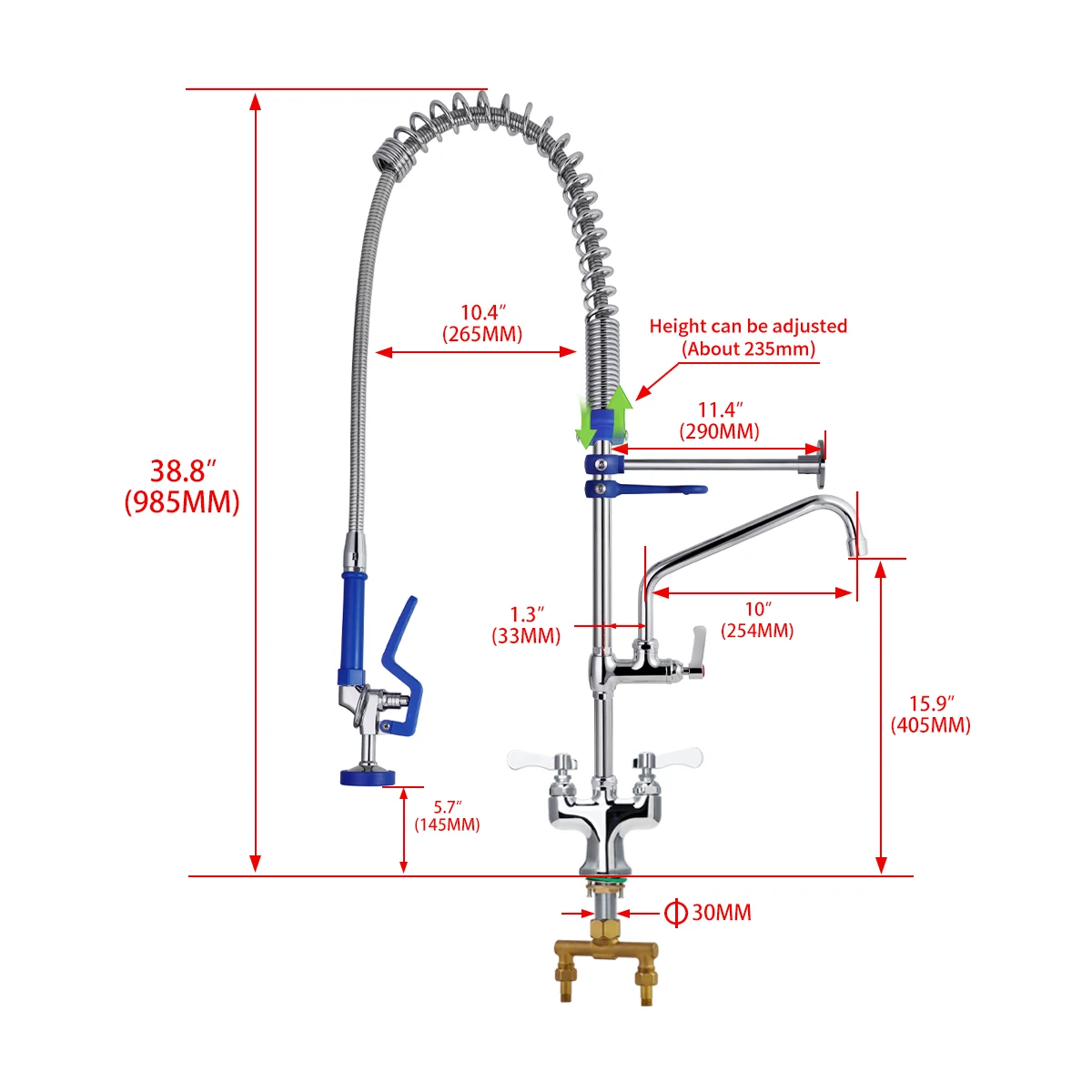 2025 Commercial Kitchen Faucet High Quality Brass Deck Mount 39\47\" Pull Swing Spout Dual Pre-Rinse Sprayer Sink Taps for Mall details