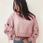 Shoulder Sweatshirt Wholesale Women Sweaters Drop Shoulder Drawstring Sleeve Round Neck Crop Sweatshirt