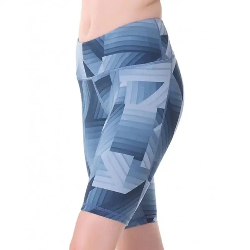 Geometric blue fitness yoga shorts set sexy bra + rubbing board buttocks shorts for women