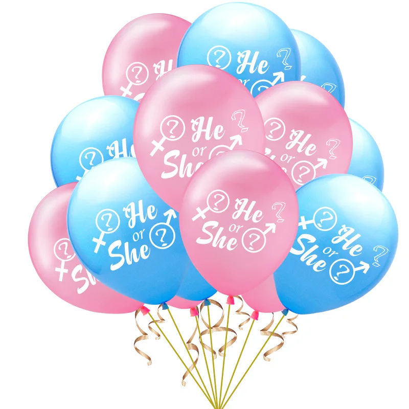 Baby Shower or Reveal Party 'He or She' Gender Reveal 12" Latex Balloons 