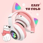 Headset Wireless Headphones LED Cat Ears Headset Gaming Noise Canceling Stereo Wireless Earphones