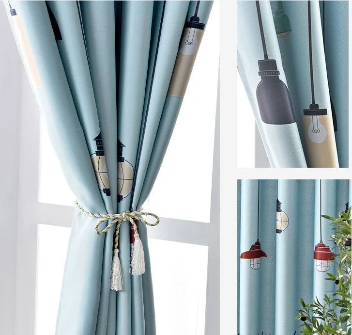 Hot selling Nordic style small size blackout printing curtain ready made  for kids room