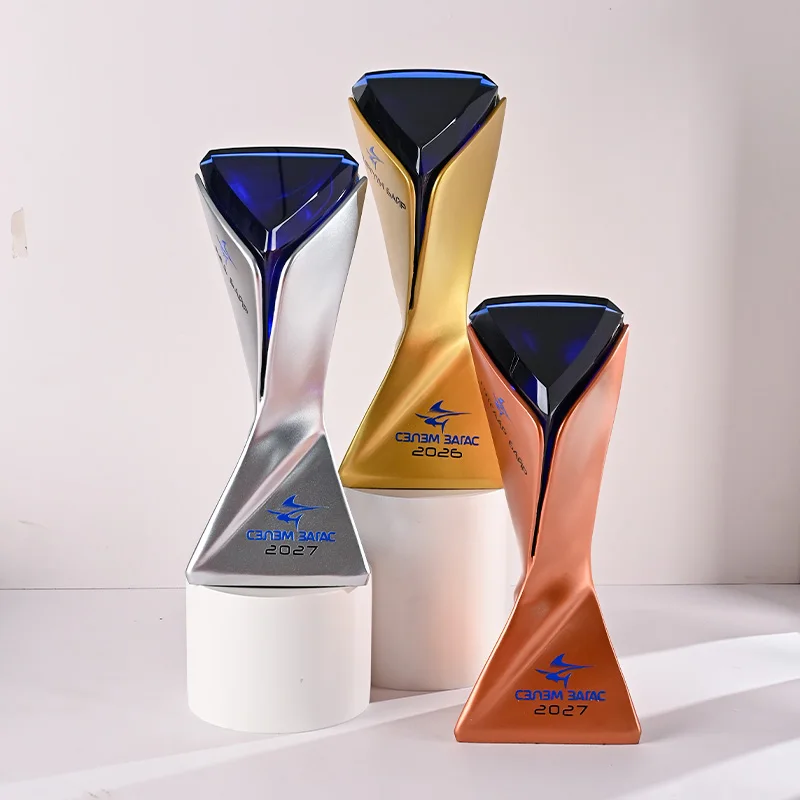 product custom zinc alloy trophy with blue crystal head metal award cup for corporate recognition and events-14