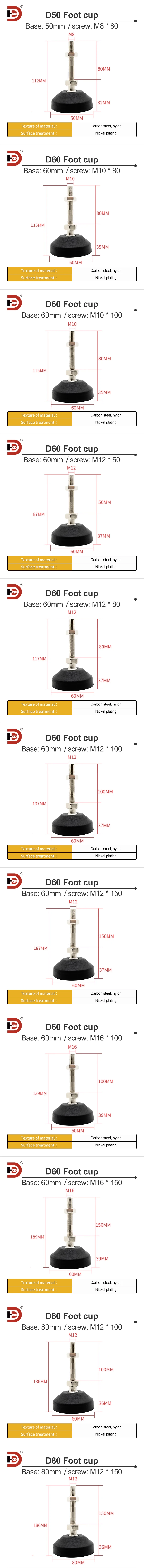 Nylon Metal Universal Foot Cup M8/10/12/16 Adjustable Support Piece, Foot Screw Adjustment Piece factory