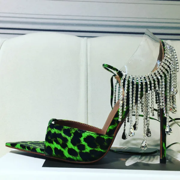 green leopard heels