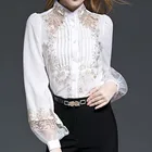 Ladies Women Blouses Embroidery Fashion Custom Lantern Sleeve Chiffon Embroidery Blouses Ladies Long Sleeve Women Tops