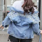 Jackets Linghang Custom Popular Casual Luxury Pearl Short Tops Medium Blue Jeans Denim Women Jackets For Wedding