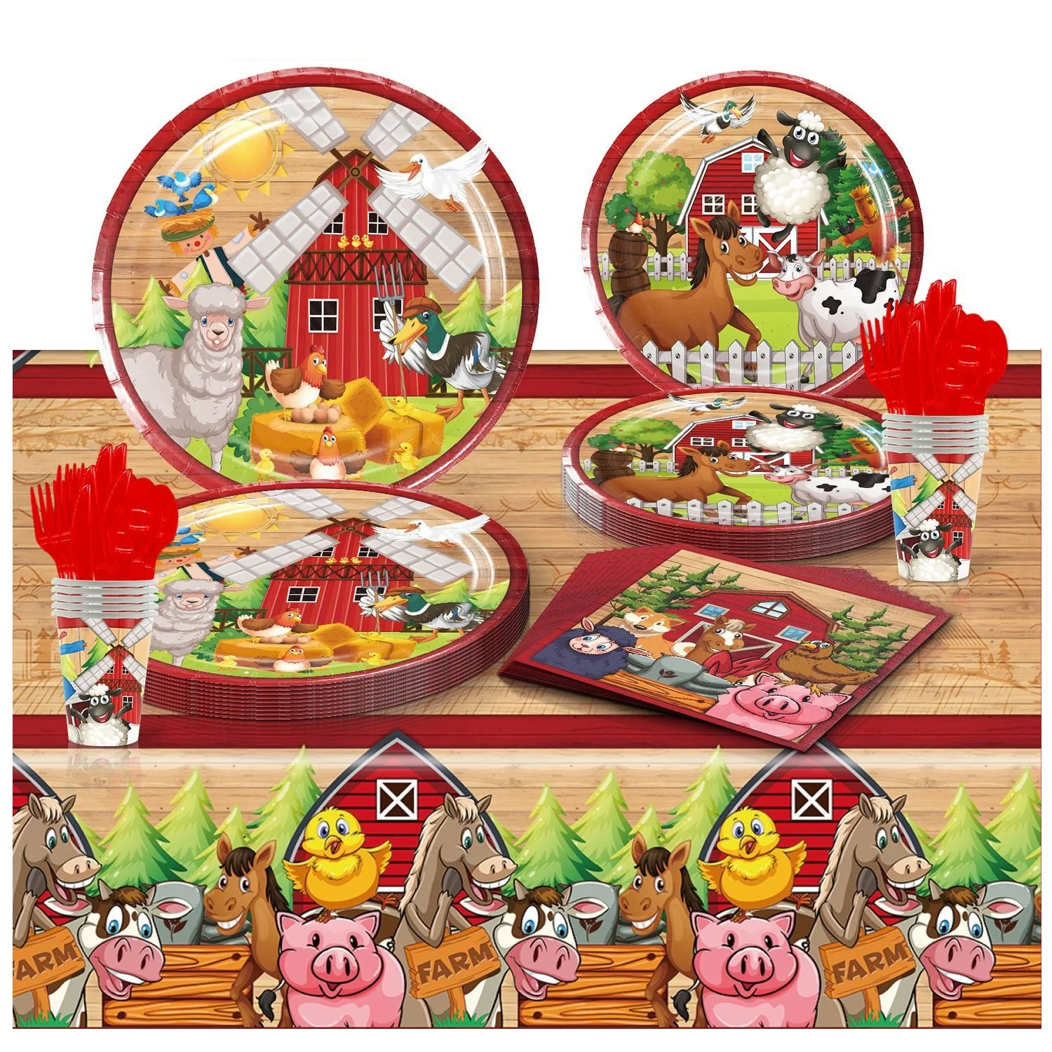 Farm Animals Children's Birthday Party Decoration Dinner Plates Paper Cups Tablecloths Disposable Cutlery Party Set