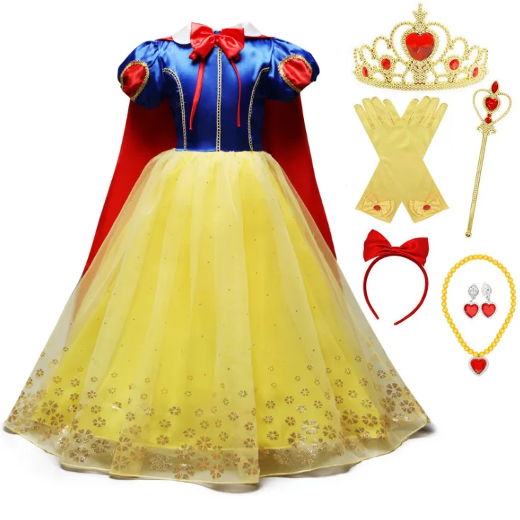 HenzWorld Little Girls Costume Princess Dress Birthday Christmas Party Cosplay Jewelry Accessories Gloves Wig Grips Cape
