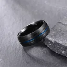Unique Ring Black Mens Ring 8mm Unique Design Men's Ring Black Men Tungsten Ring With Blue Line Domed Finish Shape