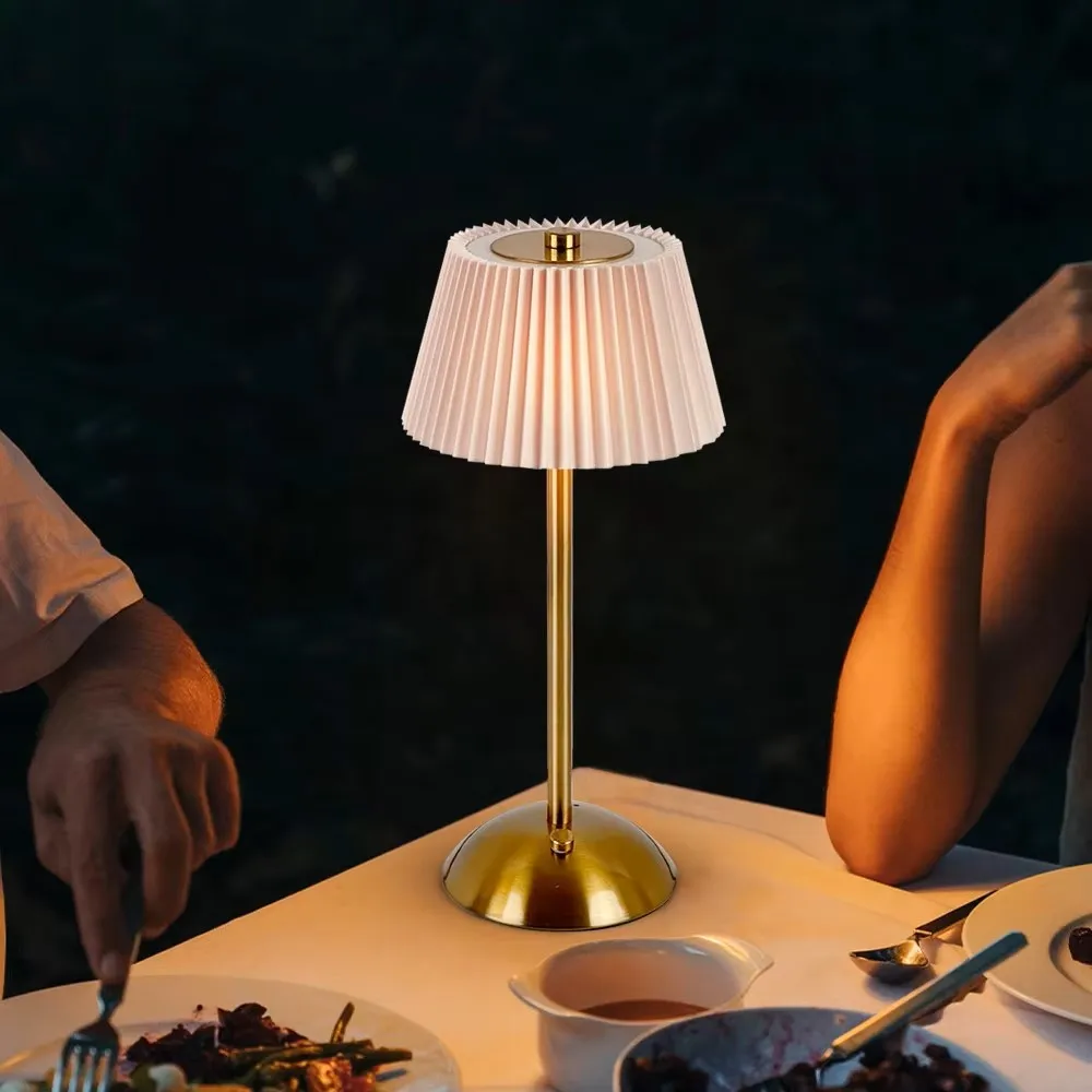 Modern Minimalist Rechargeable Touch Night Light Pleated Fabric Metal Bedside Atmosphere Lamp 5V Battery Cross-Border Table Lamp