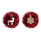 Red Earrings Festive Red Stripe Flower Ball Elk And Snowflake Pendant Earrings
