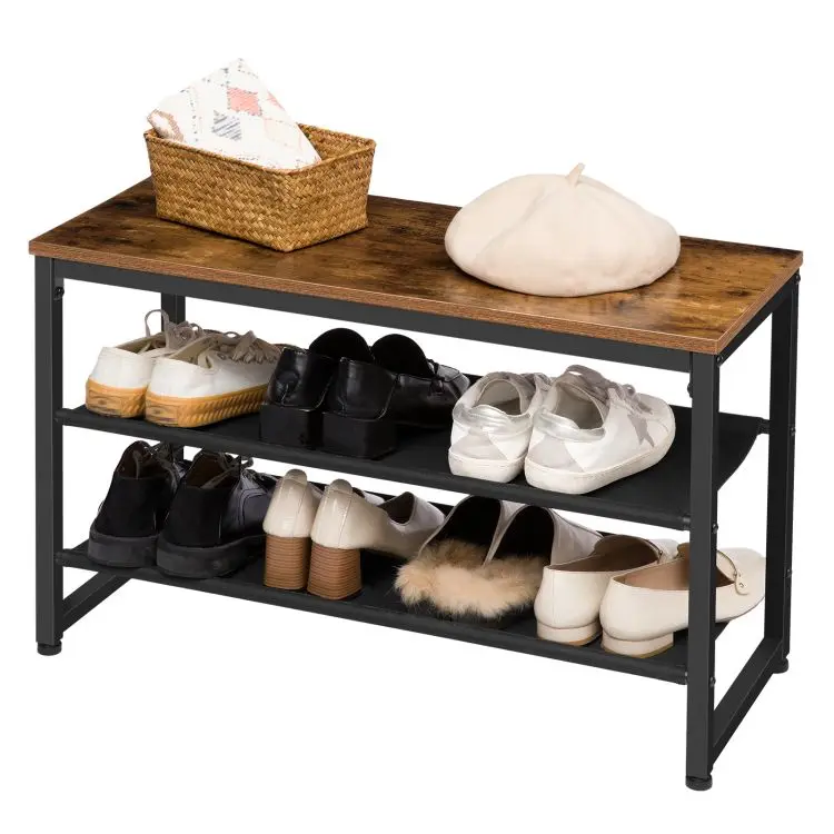 Industrial Style 3 Tier Wooden Hallway Shoe Storage Bench Large Shoe Rack Stand For 6/8/10/12 Pairs Shoes Organizer With Seat