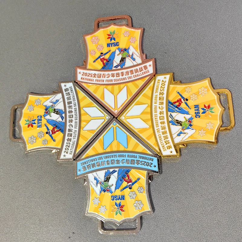 Personalized 3D Dance Skiing Roller Skate Medals Metal Zinc Alloy Puzzle Plated with Ribbon-Custom Sports Awards factory