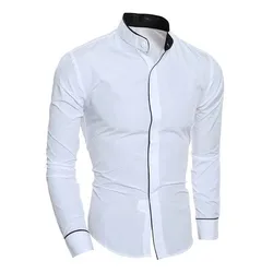 Stand Collar Men New Fashion Long Sleeve Slim Shirts Button Solid Color Classics Simple Color Matching Casual Shirt