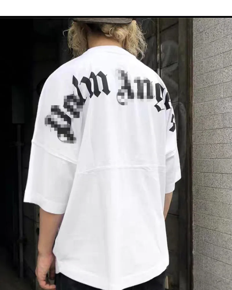 High Quality Fashion Trend Brand Street Style Angel  Short Sleeves Man and Woman Sanskrit Back Logo Loose Couple T-shirt