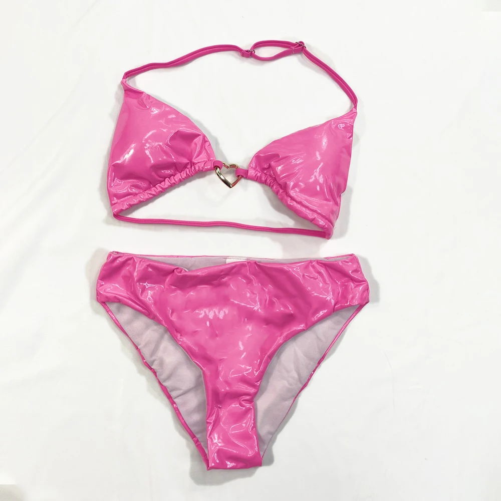 Oem Women String Bikini Set Sexy Two Pieces Swimsuits Solid Color