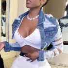 High Quality Women Jeans Jacket Short Denim Jacket Fashion Jeans Tops Holes Long Sleeve Casual Outwear Coat