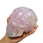 1 Kg - 3 Kg Angel Aura Rose Quartz Skulls Natural Crystal Quartz Hand Carved Skulls Statues