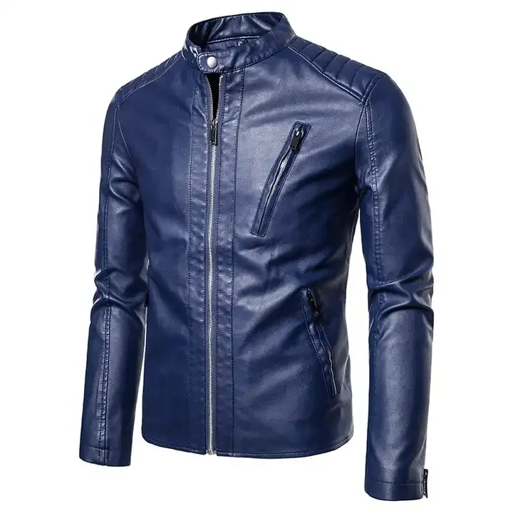 chuida Mens Stand Collar leather jacket Motorcycle Lightweight leather jacket men Faux Leather Bomber Casual Outwear