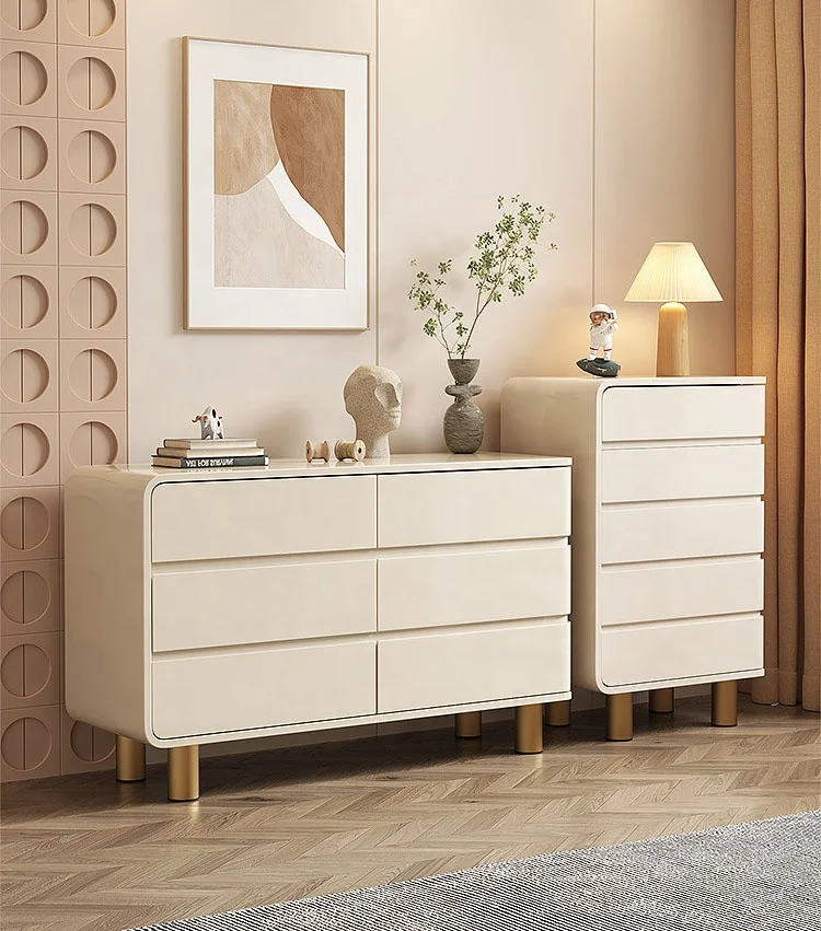 Light luxury cream white baking paint modern simple chest of drawers Bedroom storage cabinet against the wall