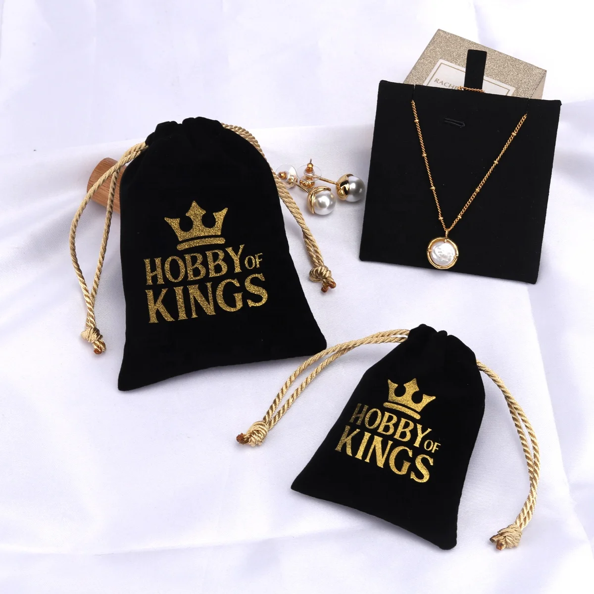 Custom Gold Screen Printing Velvet Drawstring Jewelry Pouch For Perfume Gift Jewelry Pad