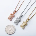 Sterling Silver New Iced Out 925 Sterling Silver Delicate Jesus Head Pendant Gold Plated Zircon Necklace