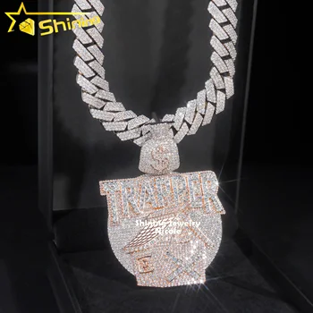 Hip Hop Jewelry Trapper Logo Silver Iced Out Custom Moissanite VVS Diamond Hip Hop Pendant