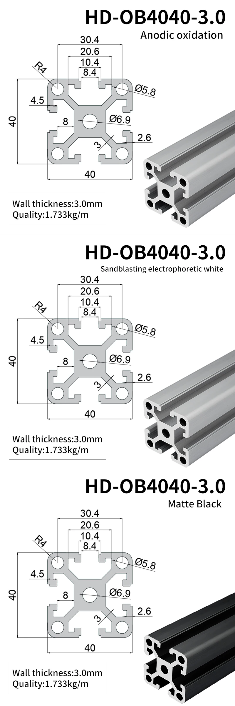 Industrial Extruded Aluminum Profile 4040 3.0mm Aluminum Alloy square Tube Profile 4040 factory