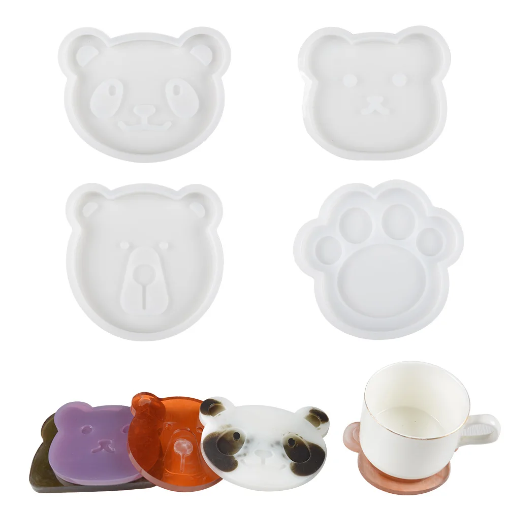 Diy homemade cup mat resin mould cartoon bear panda animals silicone tray mold resin coaster mold