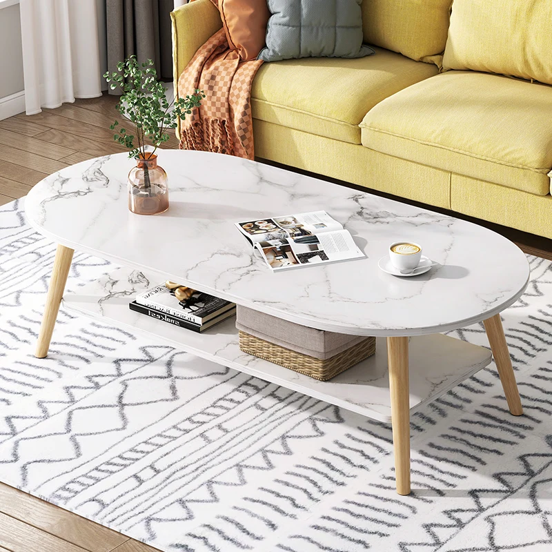 Simple Oak White Grey Walnut Oval Frame Coffee Table for Home with PVC Wooden Legs