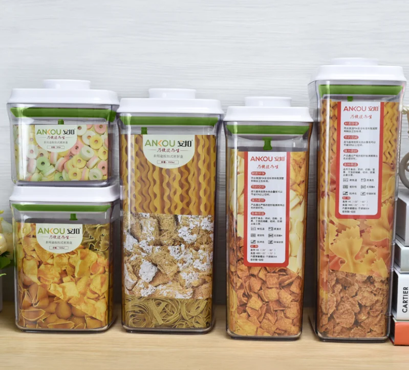 4 Food Cereal Storage Containers Set Plastic Food Boxes Lids  0.9L+1.5L+1.5L+2L 