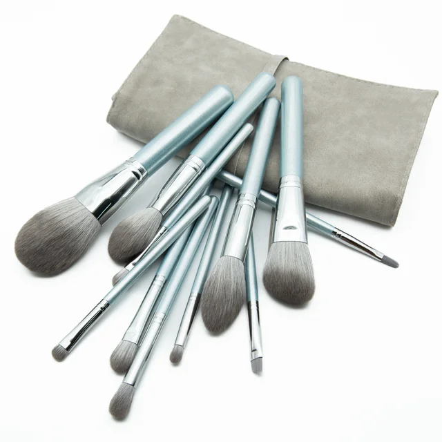 Premium Quality Vegan Makeup Brush Kit Starry Ocean Design with Grey Synthetic Hair Face and Eye Shadow Brushes and Bag