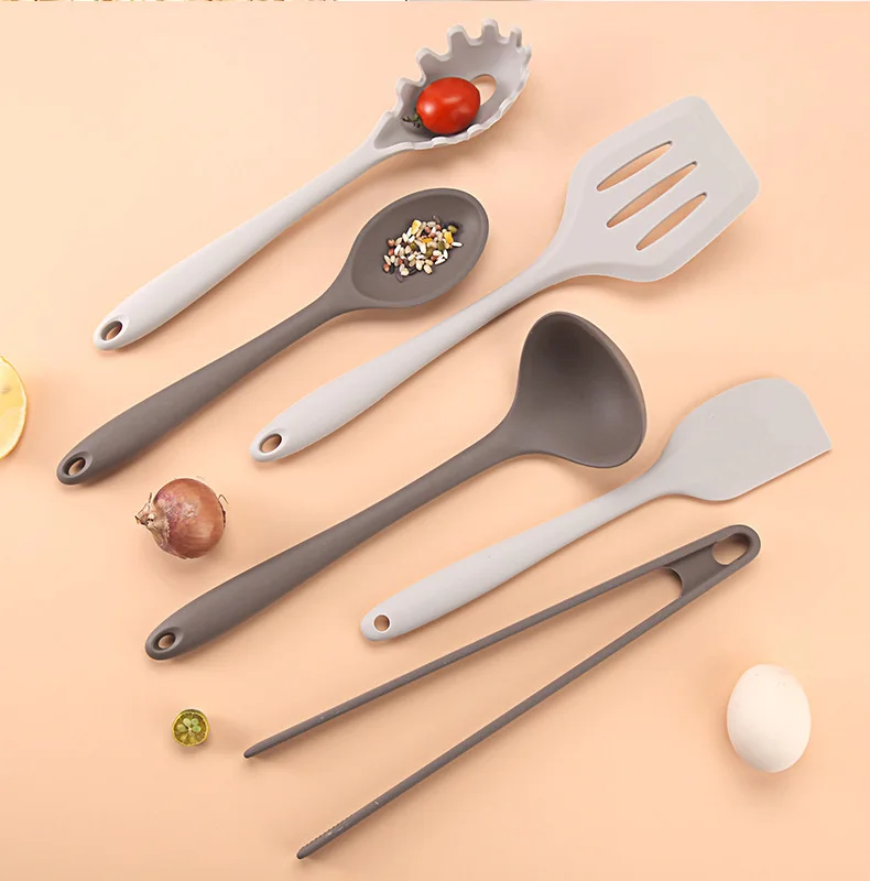 Nonstick Silicone Kitchen Utensil Set Gadget with Stainless Steel Food Grade Full Covered Seamless Home Kitchen Cooking