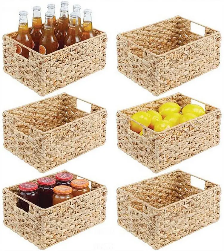 Foldable Water Hyacinth Basket, Rattan Outdoor Garden Basket, Wicker Storage Basket Rattan